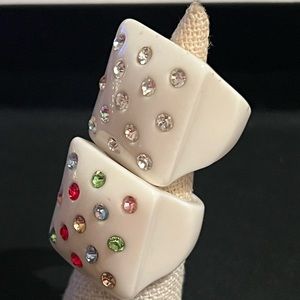 2 one piece plastic and Swarovski square statement rings.